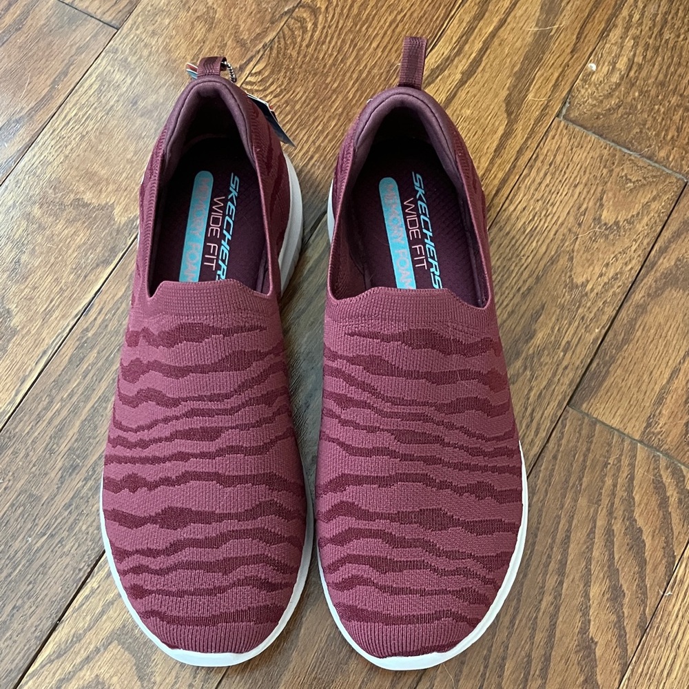 Skechers Burgundy Patterned Slip-Ons